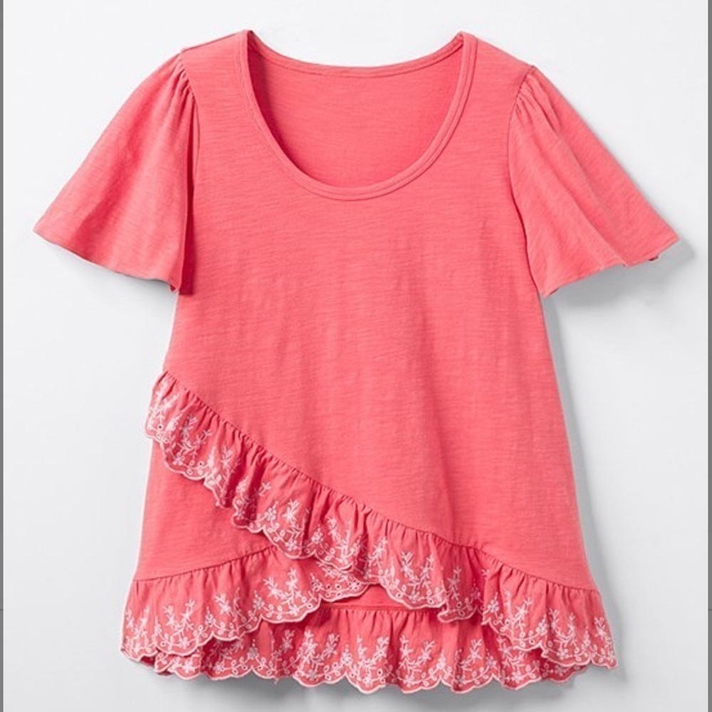 NEW Matilda Jane Salmon Pink Lace Eyelet Hem Top US S